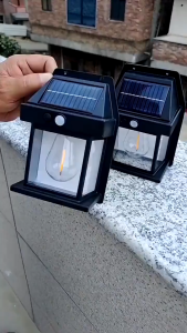 ไฟติดผนัง โซล่าเซลล์ มีเซ็นเซอร์ ปรับได้3โหมด ไฟติดผนังกันน้ำฝน ไฟสวน Solar Light เปิดปิดอัตโนมัติ ติดตั้งง่าย