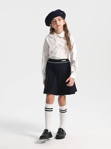 navigare kids | Áo Sơ Mi Tay Dài Cổ Nhún Phong Cách Preppy Cho Bé Gái Chất Liệu Cotton