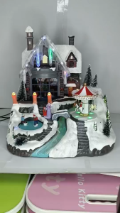 SCHKEY I F23076  Christmas Village House with Carousel lwith  Lights Music  Movement  Festive Decoration