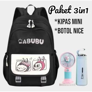 "NIQABIS"Tas Ransel Labubu 3in1 Tas Ransel Anak Sekolah Perempuan SD SMP SMA