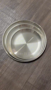 Đĩa inox tròn kiểu Hàn Quốc đựng thịt nướng hoa quả bánh thích hợp trang trí bàn ăn bàn tiệc