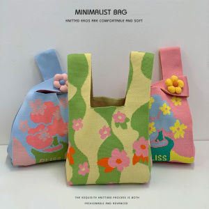 Spring Story Flower Knitted Portable Fashionable Versatile Handbag Gift Bag Outdoors Small Size Sweet Cool Style Soft Fabric