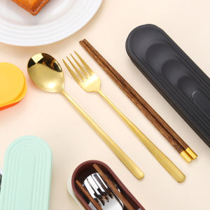 304 stainless steel portable tableware chicken wings wooden chopsticks spoon set work travel student single person environmentally friendly tableware
