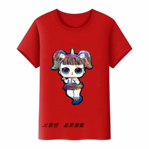 Girls Cotton T-Shirt with Light up Doll Cartoon Design Short Sleeve Glowing Top for Summer Childrens Fashion Lighting Effect