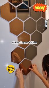 ALX MALAYSIA 1pc Premium Hexagon Mirror Glass Mirror Deco Mirror Wall Mirror wt Sticker Home Living Room Mirror Cermin Kaca 玻璃镜子