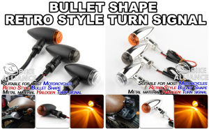 ✔READY STOCK✔ HARLEY CAFE RACER AERO SHAPE CHROME BLACK METAL RETRO TURNING SIGNAL LIGHT UNIVERSAL OLD SKOOL CLASSIC