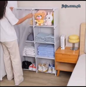 Clothes Cabinet With Curtain Dustproof Wardrobes Cabinet Multipurpose Book Organizer Simple Storage Cabinet for Clothes