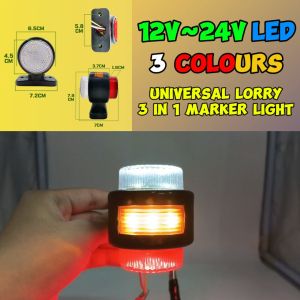 Lampu Tepi Berkelip 12V-24V Cahaya LED Side Lamp Universal Light Getah Keras 3in1 (Merah/Kuning/Putih) Lori Treler Trak