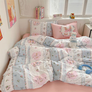Dansunreve Washed Cotton Duvet Cover Cartoon Ins MoriGirl Style Quilt Cover Single/Queen/King Comforter Cover