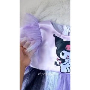 Baju Lengan Panjang Kuromi Anak 4 5 Tahun Gratis Bando Kuromi Anak Perempuan NEW Gaun Pesta Kuromi Ulang Tahun Halloween Dress Warna Ungu Purple Bahan Satin Tulle KA190
