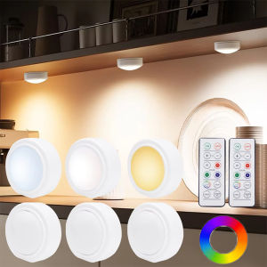 Battery Operated Puck Lights16 Color Changing LED Push Lights WirelessWarm/White Rechargeable Light for Under CabinetCloset