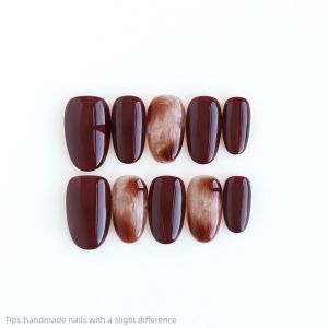 10pcs Handmade Burgundy Gradient Smudged Press on Nails short oval Wearable Reusable Elegant False Nails 2026