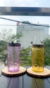 (ẢNH THẬT) Ly Thủy Tinh Love You 450ml Kèm Nắp Gấu + Ống Hút Thủy Tinh (Giao Màu Ngẫu Nhiên)