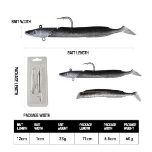Fishing Soft Lure Set Luminous Eel T Tail 12cm 23g Slow Sinking Lead Head Lure Artificial Simulation Bait For Bass/Trout