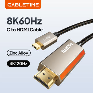 Cabletimes | CABLETIME Zinc Alloy Type C Cable 8K 60Hz 4K 144Hz HDR 10 USB C to HDMI Cable for Samsung Huawei Laptop iPhone 17 16 HDMI Cable