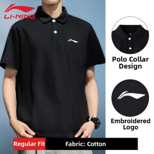 Li-Ning | Mens Short Sleeve Polo Shirt Summer Commute Daily Lightweight Business Casual Embroidered Cotton