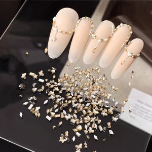 YMM 12 Grids Mini Champagne Gold Irregular Flat Back Nail Rhinestones Nail Charms Rhinestone Nail DIY Art Decoration Accessories