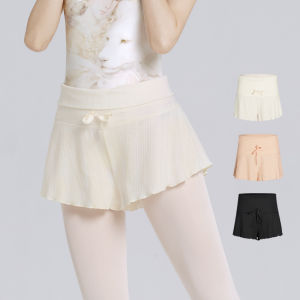 High-Waist Ballet Dance Shorts for Women Adult Tie-Up Flowy Ribbed Casual Sports Yoga Pants Dance Gym Adjustable Waist Shorts