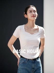 Basic House | Square Collar Cotton T-shirt