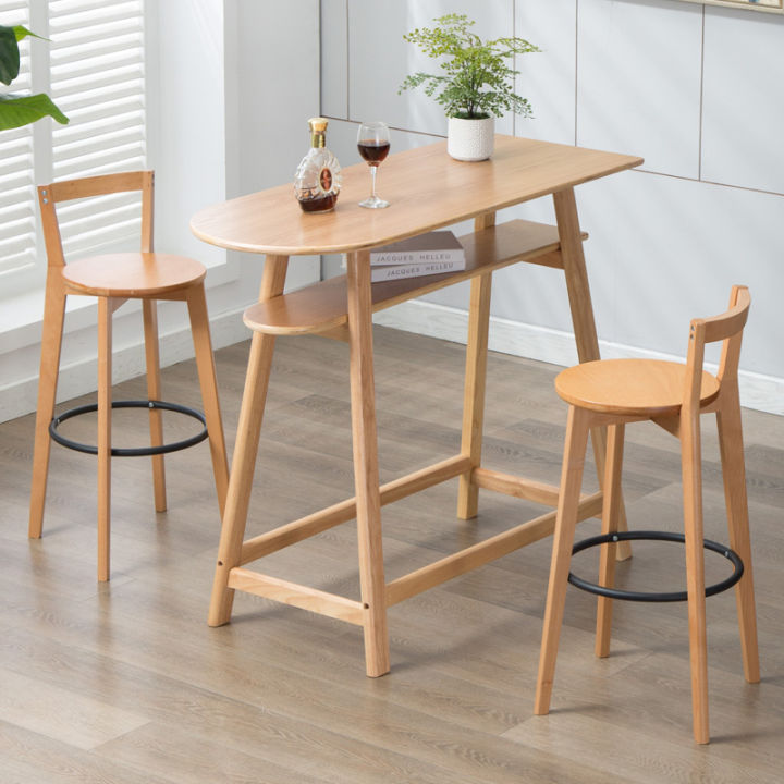 Nordic Solid Wood Bar Stool Modern Minimalist Creative Balcony