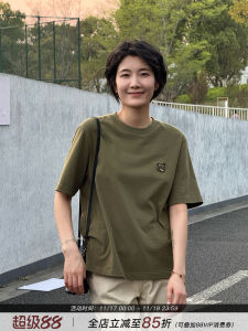 Loose Fit round Neck Short Sleeve Pure Cotton T-Shirt Womens Summer Casual Top Green Color Simple Style Commute Fashion