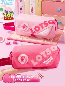 Strawberry Bear Pencil Case Multilayer Flip Cap Large Capacity Light Weight