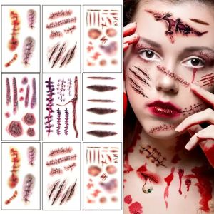 10/5pcs Bloody Wound Scar Stickers Halloween Makeup Temporary Tattoos Fake Zombie Body Art Stickers for Cosplay Parties Pranks