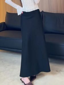 Black Fish Tail Half Skirt Tonnssar Commute Versatile All Seasons High Fashion Long Skirt Winter Collection plus Size Women