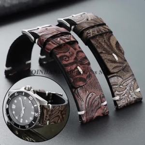 Vintage Pattern Cowhide Universal Bracelet 20/22mm Leather Watch Band Strap for Samsung Galaxy Watch 7/6/5/4 Women Men Wristbelt