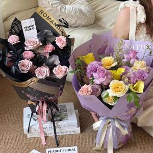 Hot Stamping Floral Gift Wrap Paper Iris Bouquet Floral Shop Packaging Material Beige Color Kraft Paper for Flower Delivery