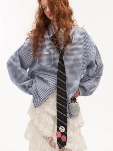 Blue Plaid Shirt Jacket Loose Fit Long Sleeve Casual Style Autumn New Arrival Womens Fashionable Outerwear DSG