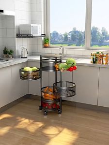 3 Layer - 4 Layer Rotatable Kitchen Utility Trolley Cart Shelf Storage Rack Organizer With Wheels Stand Kitchen Shelf Circular Rotating