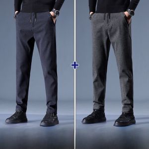 ROMON | Romon Mens Thickened Woolen Casual Pants Autumn Winter Business Straight Leg Loose Waist Leisure Long Trousers Fashionable Urban Style