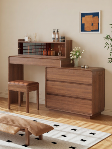 HAOXUANGE | Solid Wood Dressing Table with Drawers and Shelving for Bedroom