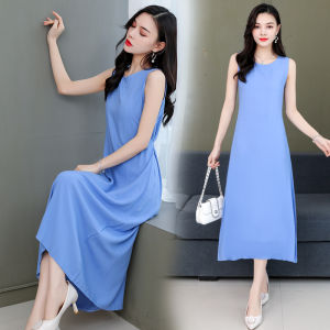 Đầm lụa cotton nguyên chất dài vừa phải cao cấp dành cho người trung niên và người cao tuổi Phong cách giản dị cho phụ nữ dáng rộng Hiệu ứng giảm béo