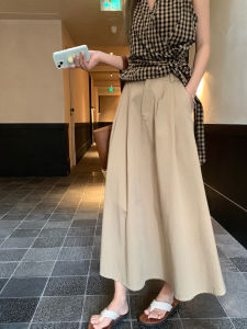 Khaki Utility Style A-Line Skirt Mid Waist Slimming Vintage Literary