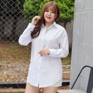 Áo Sơ Mi Dài Tay Rộng Rãi Cho Nữ Cỡ Lớn Dài Vừa Phải Thời Trang Mùa Thu 2025 Áo Sơ Mi Polyester Có Khóa Cài Màu Trơn