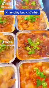 Khuôn bạc nướng hình chữ nhật bộ set 10 cái khây bạc sử dụng cho nồi chiên không dầu kích thước lớn 22cm x 15.8cm