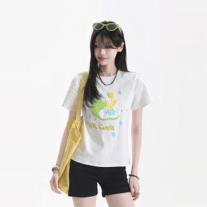 zuocisankon | American Retro Foamed Print Crew Neck Tshirt