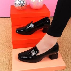 Genuine Leather Single Shoes for Women Spring New Square Head Low Heel Medium Heel Work All-Match Shoes for Middle-Aged Mothers