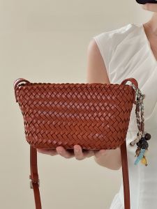 jpj | Handwoven Dumpling Bag Womens Single Shoulder Crossbody Cute Casual Soft Versatile Bohemian Style Small Size Leather Handbag