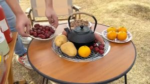 ชุดโต๊ะพร้อมเตาย่าง โต๊ะปิ้งย่าง เตาปิ้งย่าง โต๊ะกลมบาร์บีคิวเตาถ่าน ขนาด 60x47cm พับเก็บได้ เตาย่างบาร์บีคิวกลางแจ้ง โต๊ะบาร์บีคิวพับได้แบบพกพา