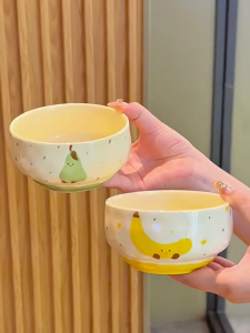 Rice Bowl With Spoon 2026 Fruit Ceramic Bowl Creative Yogurt Bowl Kitchen Dinnerware Plate Gift