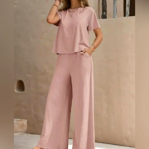 Short Sleeves Top Blouse and Wide Leg Pants Terno Set Coordinates al