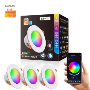 Tuya LED ดาวน์ไลท์บลูทูธไฟติดเพดาน LED 220V 110V โคมไฟ RGB หรี่แสงได้การควบคุมรีโมทแอปทำงานกับ Alexa Google Home