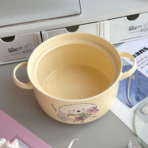 Tulip Garden Ceramic Instant Noodle Bowl with Lid Large Capacity for Student Dormitory Instant Noodles River Snail Rice Noodle Binaural Soup Bowl