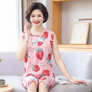 Poplin Pajamas Womens Ladieswear Summer Artificial Cotton Suit Middle-Aged and Elderly Sleeveless Cotton Can Be Outerwear Homewear Thin
