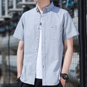 Áo Sơ Mi Nam Oxford Cotton Nguyên Chất Mùa Hè Tay Ngắn Thường Ngày Cổ Vuông Dáng Rộng Thời Trang Thành Phố Thoáng Khí Mỏng