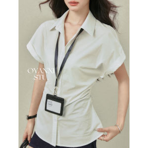 OUYANGXI | Áo Sơ Mi Cổ Bẻ Phong Cách POLO Trắng Ôm Dáng Cho Nữ