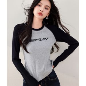 เสื้อยืดคอกลมแขนยาวผู้หญิงฤดูใบไม้ร่วงปี 2025 เสื้อเชิ้ตแขนสั้นแบบลำลองแขนกุดสไตล์ใหม่ ผ้าฝ้ายผสมโพลีเอสเตอร์ แฟชั่นสำหรับผู้หญิง